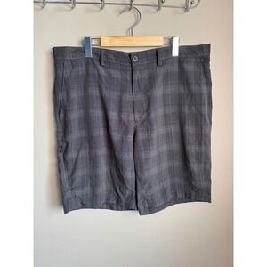 Haggar Plaid Flat Front Chino Shorts Mens 38 Gray Golf Casual Preppy Classic